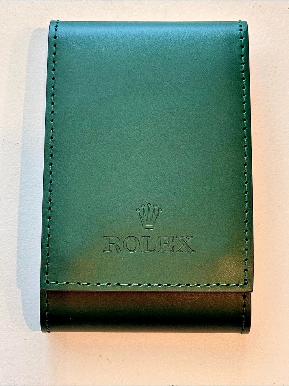BRAND NEW, unused authentic Rolex green leather watch travel case.